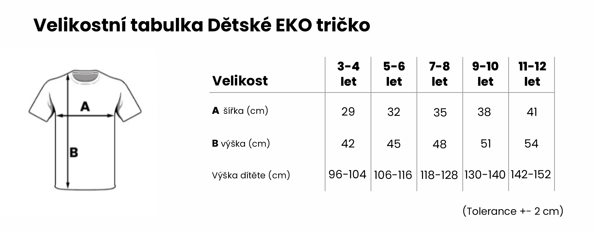 Velikostní tabulka dětské EKO tričko